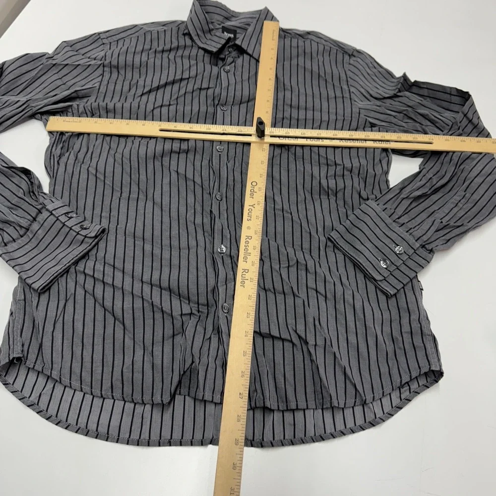 HUGO BOSS Shirt Mens XL Gray‎ Lucas Striped Button Down Fitted Long Sleeve